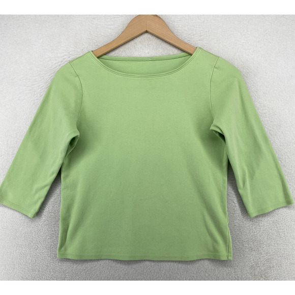 EILEEN FISHER Top XS Cotton Interlock Jersey Round Neck 3/4 Sleeve Green - Picture 1 of 11